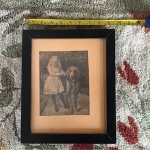 Vintage Bloodhound and girl black and white framed print 8 by 10